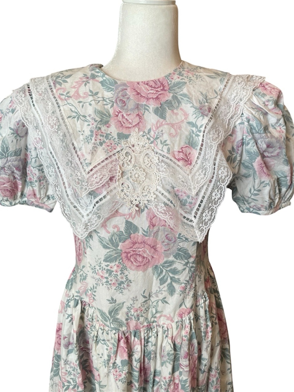 Vintage Jessica McClintock  Gunne Sax Cottage Core Floral Lace Dress Size 12 - Picture 3 of 10